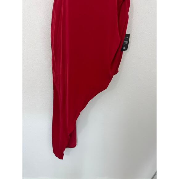 Lulus Red Asymmetrical Wrap Midi Dress Size Small NWT High Low Hem - Picture 2 of 11
